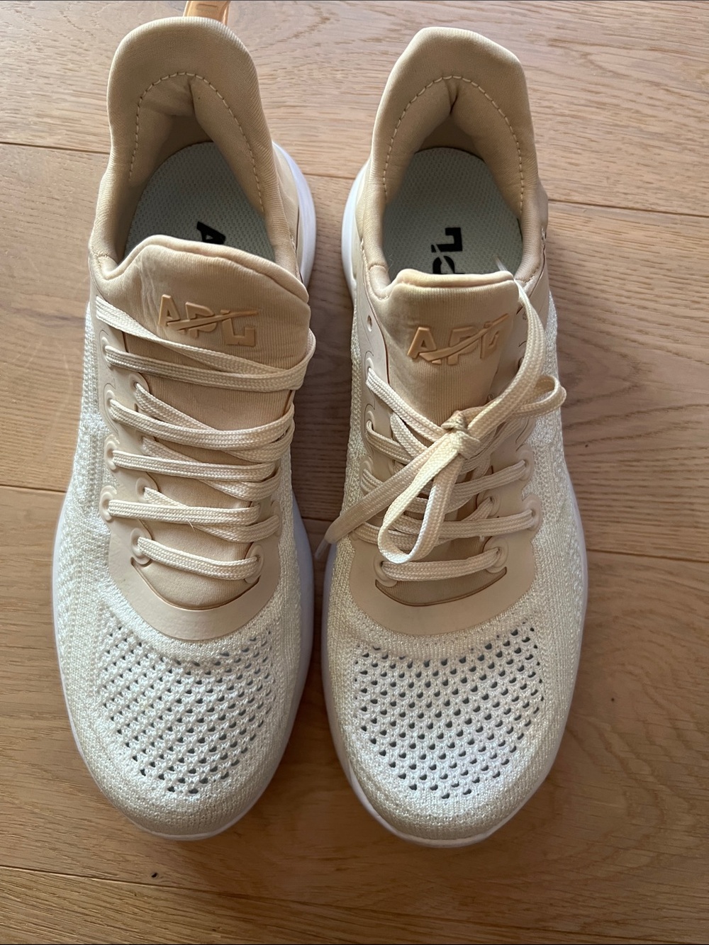 APL Knit Lace-Up Sneakers in Beige and Cream
